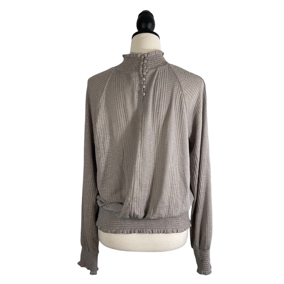 Free People Boulevard Top Textured Ruffle High Neck Taupe Gray, Size M - Picture 8 of 13
